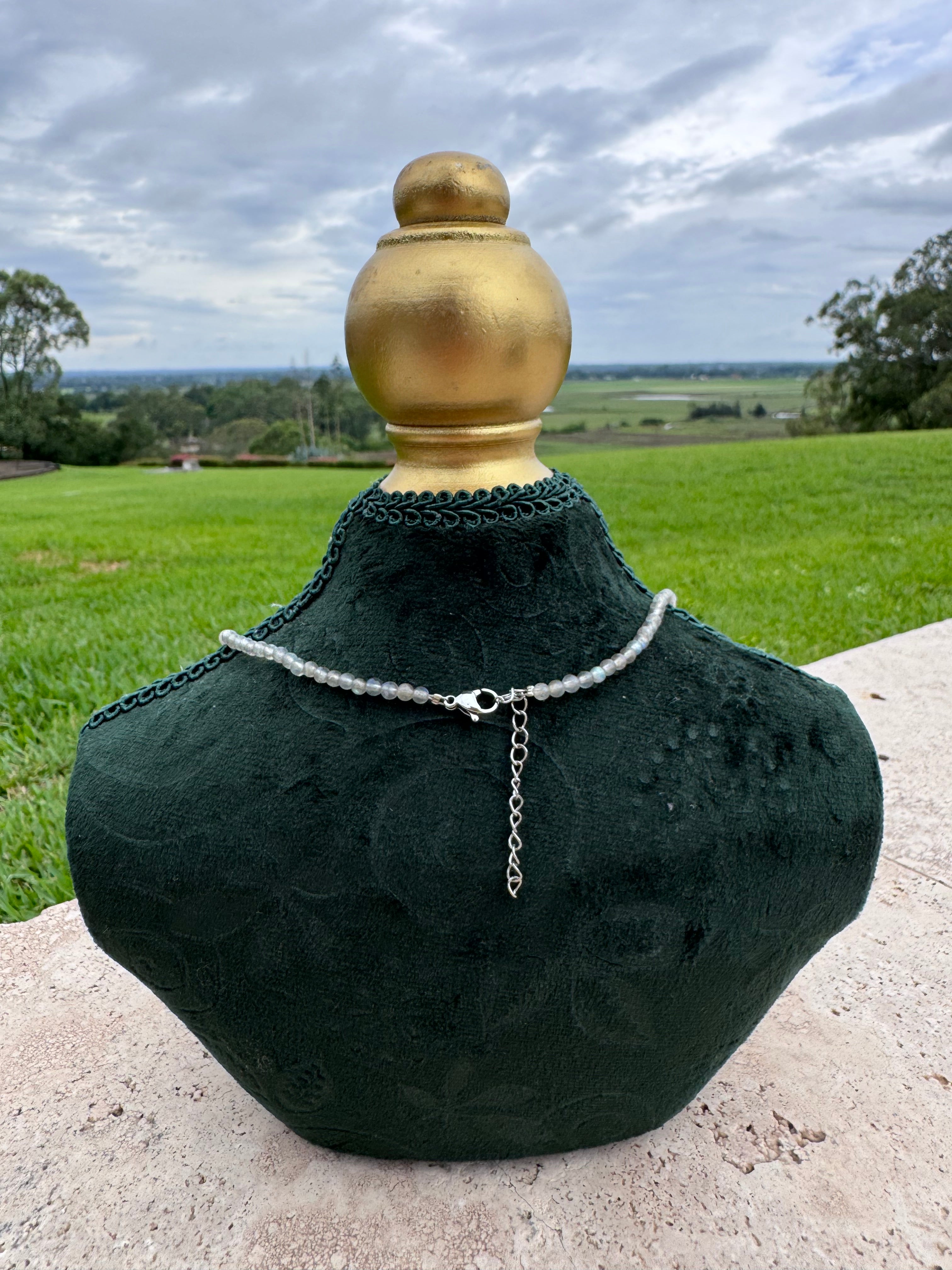 Labradorite & Clear Quartz Moon Cat Necklace