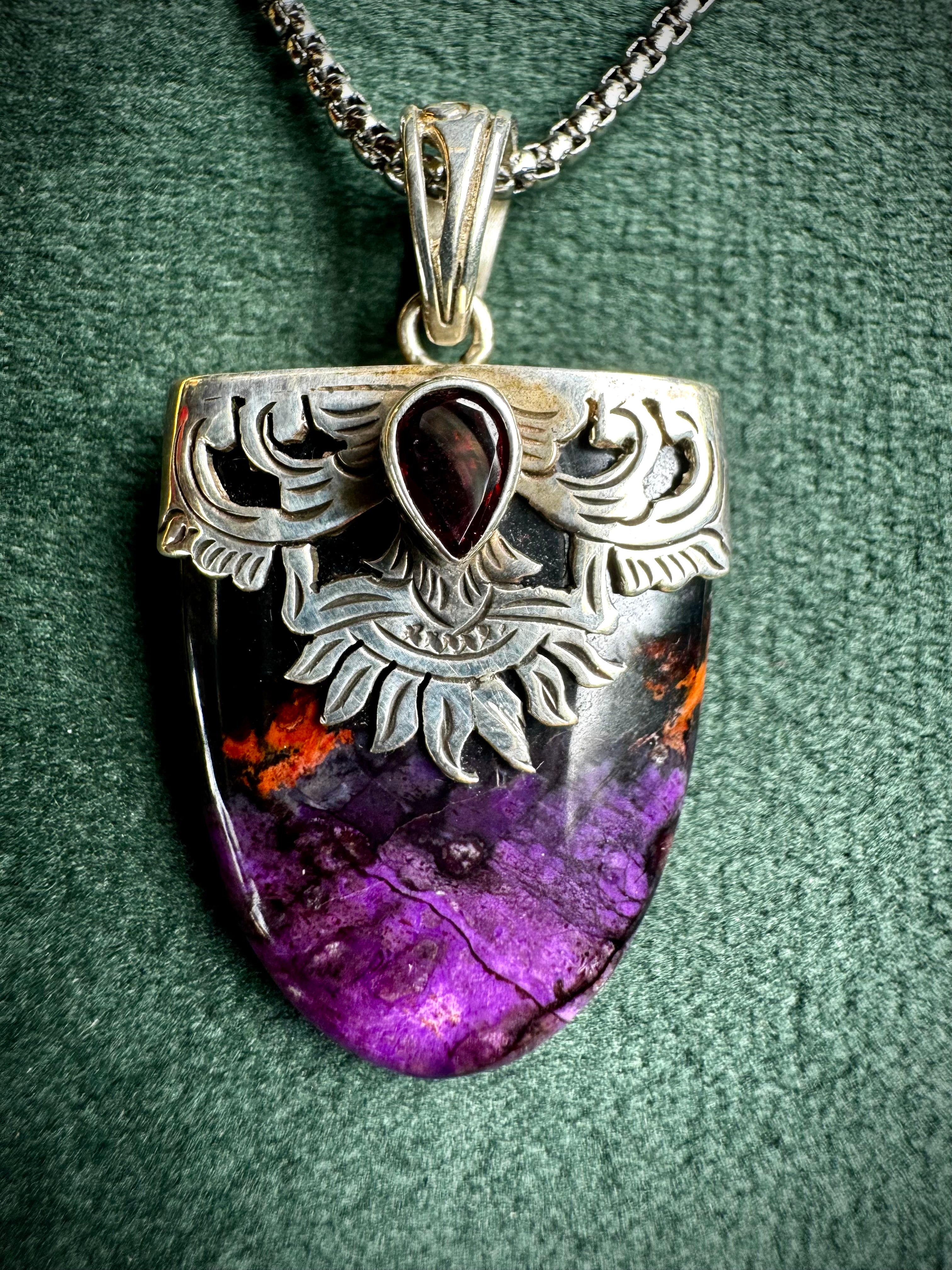 S925 Sugilite & Garnet Pendant