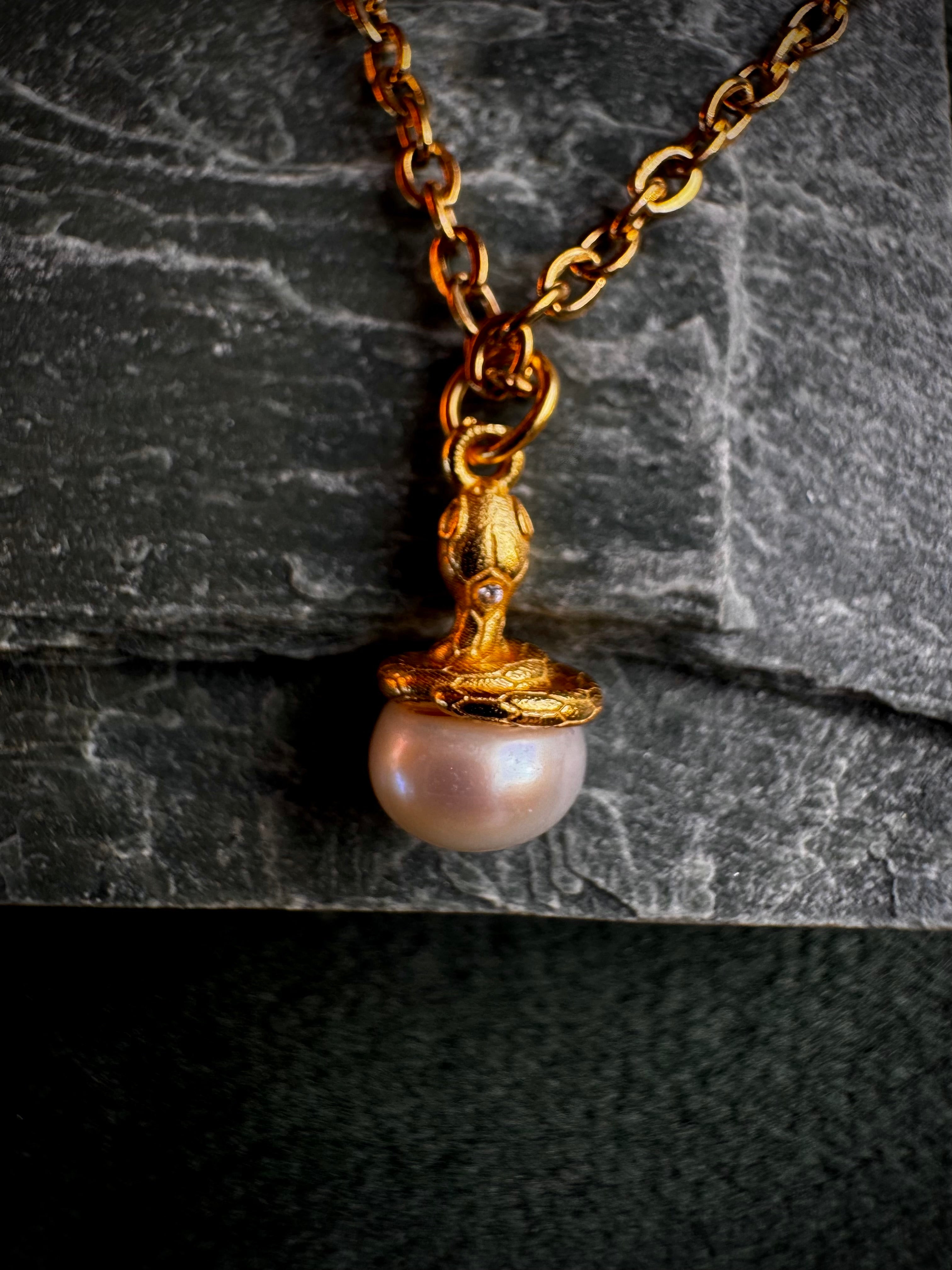 Gold Snake on Freshwater Pearl S925