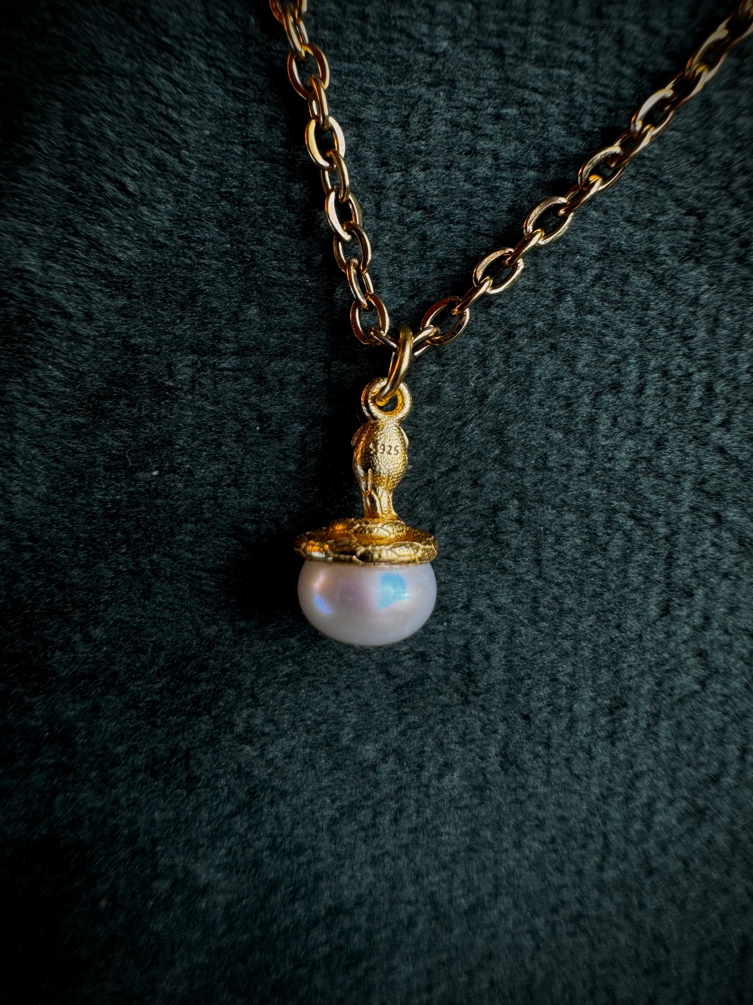 Gold Snake on Freshwater Pearl S925