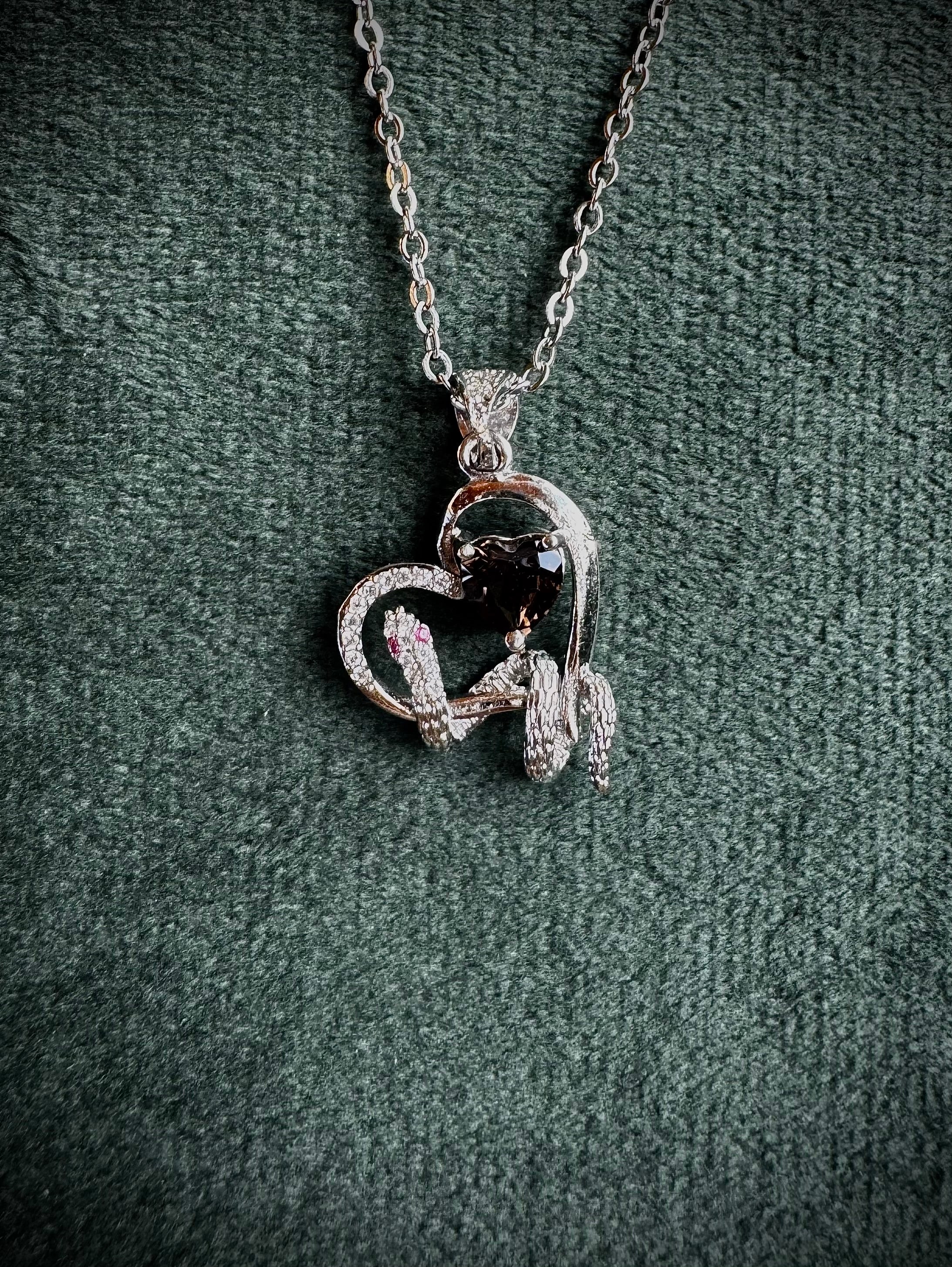 Silver Smokey Quartz Heart Snake