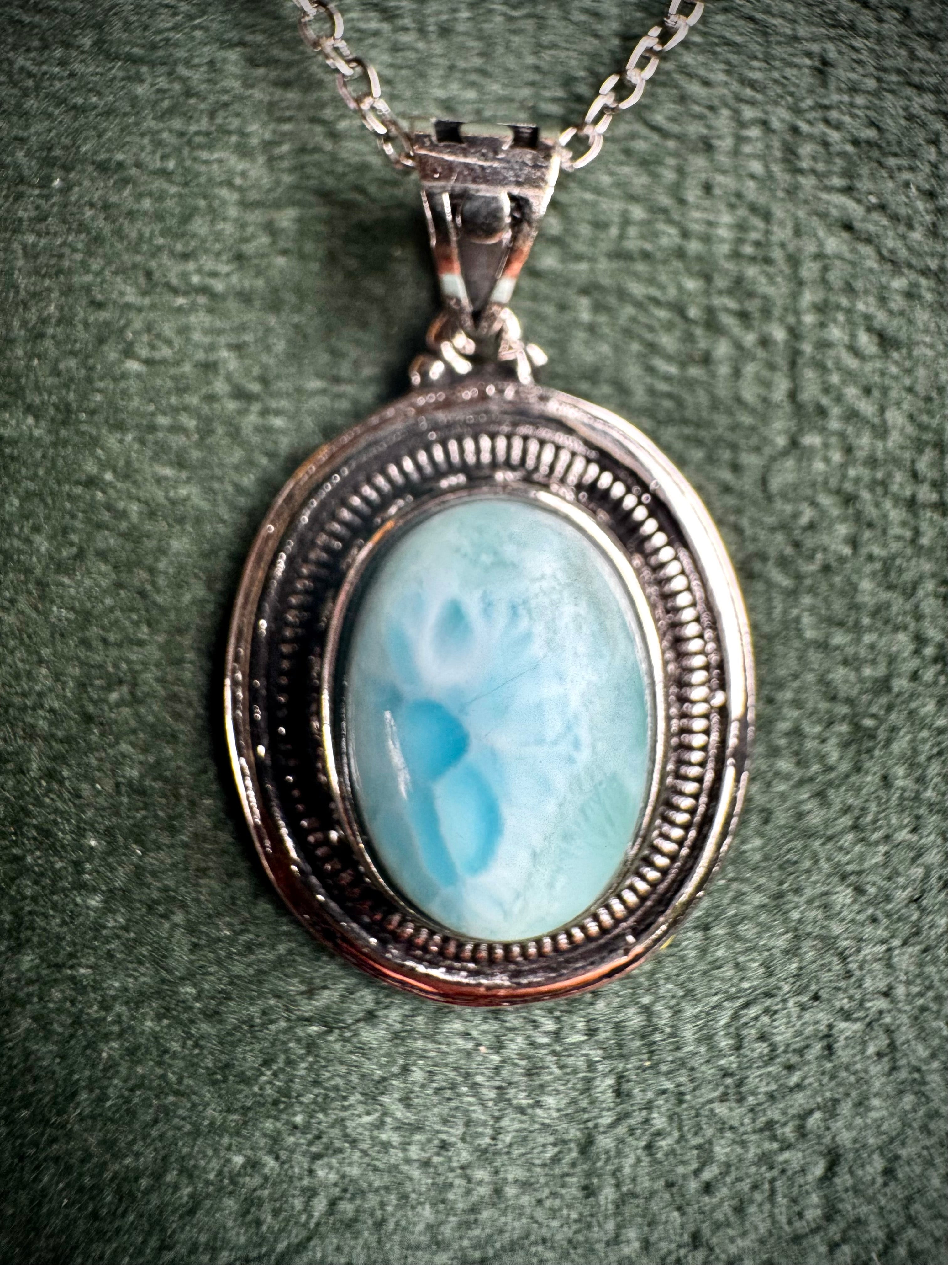 Vintage Larimar Oval Pendant
