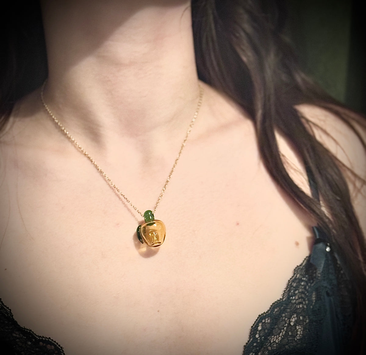 Apple Essential Oil Glass Bottle Gold Chain Necklace