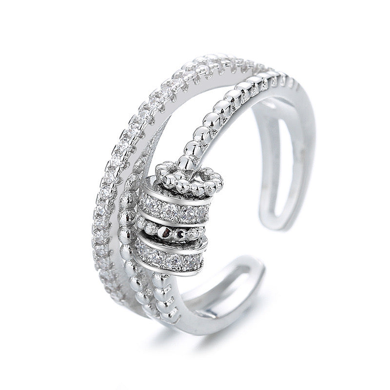 silver fidget ring with zirconia