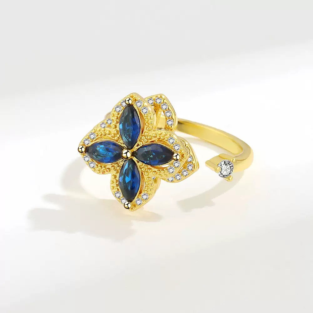 Blue 4 Clovers Silver Fidget Ring