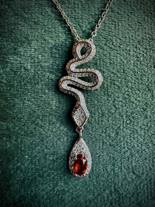 Silver Snake with Garnet Droplet