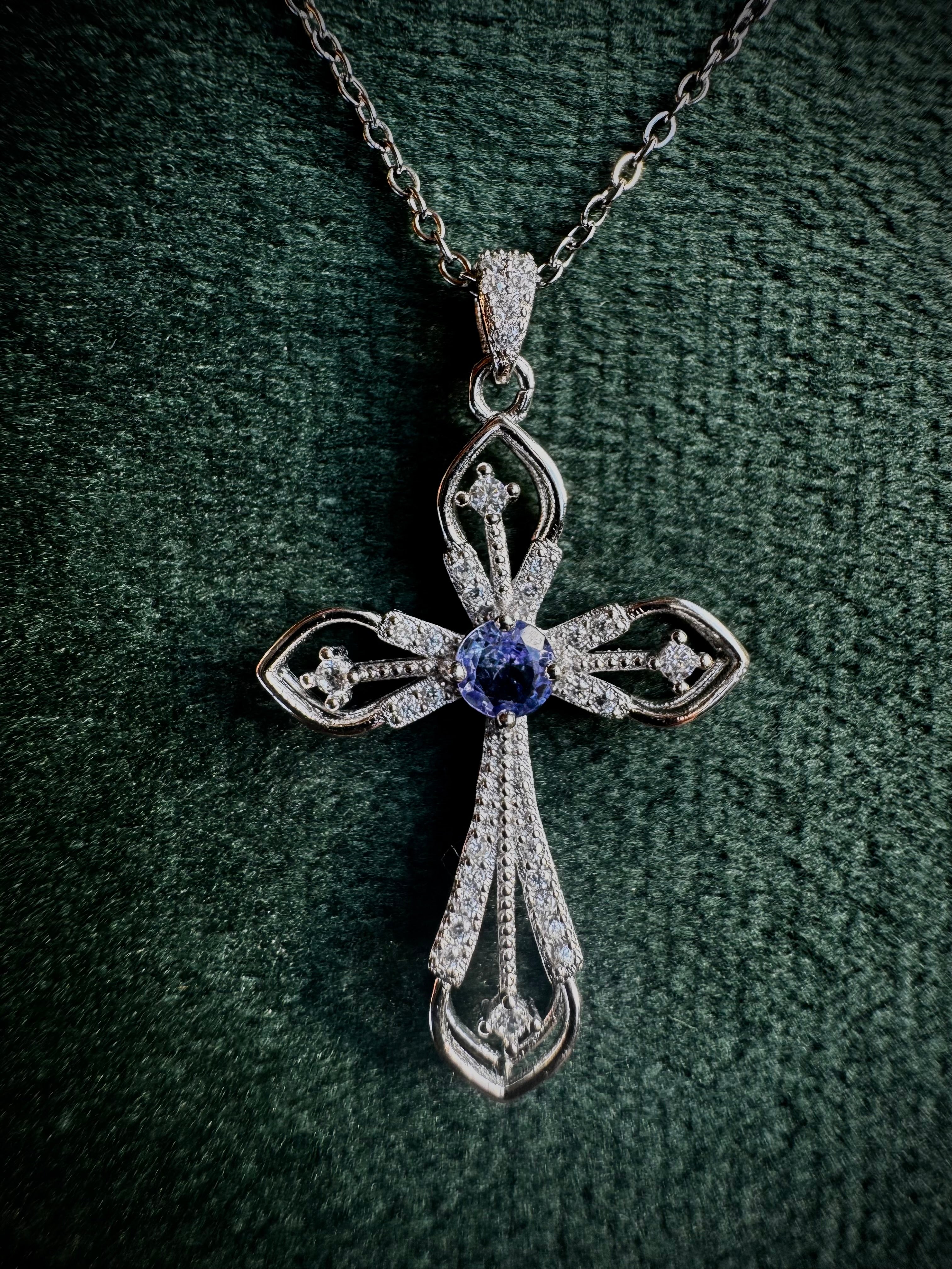 Tanzanite Cross Necklace S925