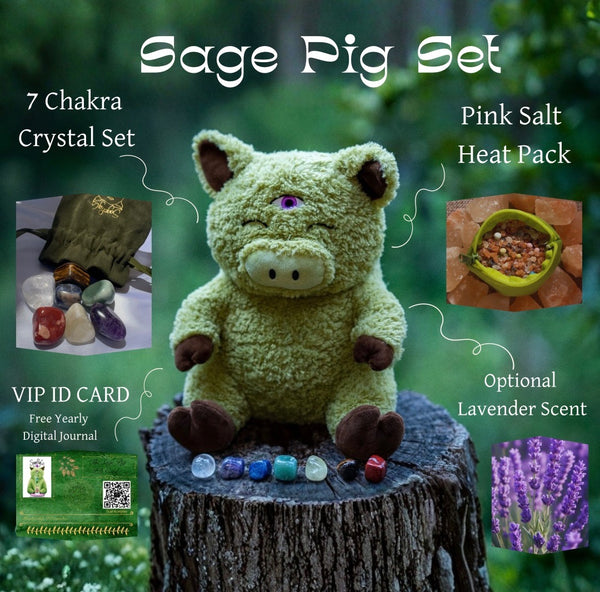 Sage Pig Plushie with Heat Pack and Chakra Stones