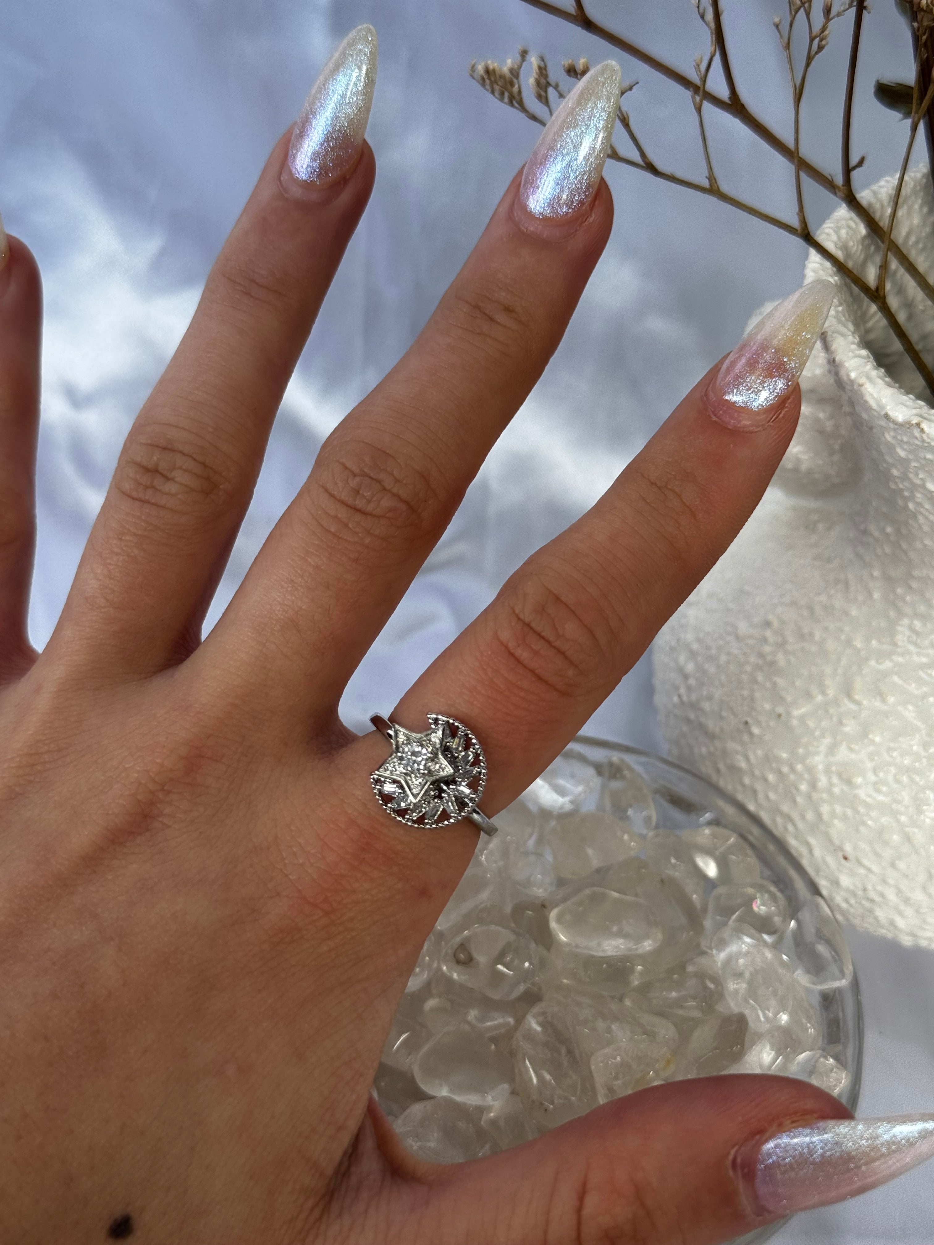 Moon and Star Silver Fidget Ring