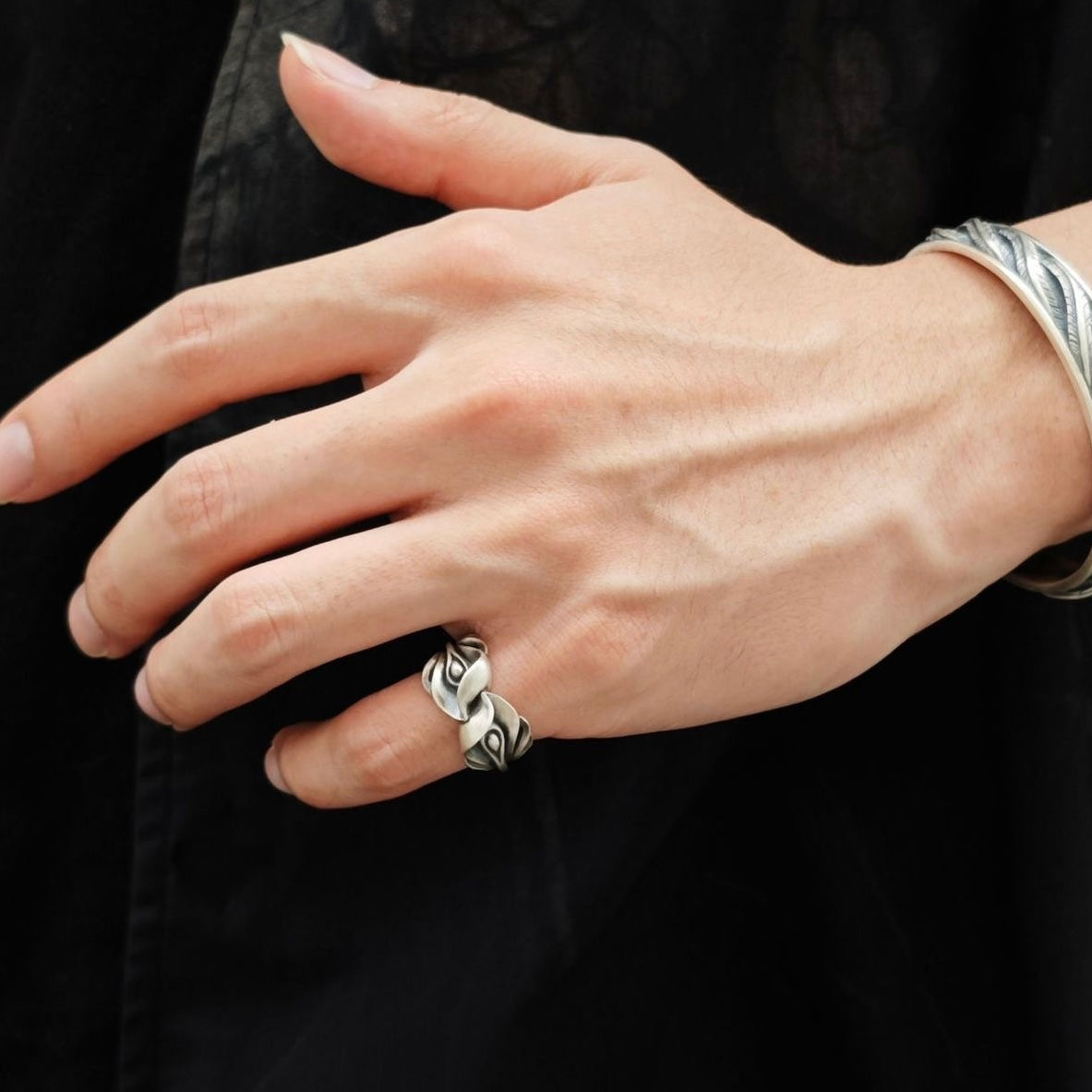 Gothic Phoenix Feathers silver Ring