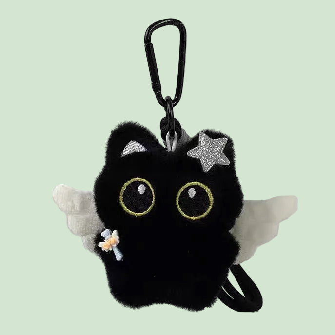 🖤 Fallen Star Guardian – Black Cat Plush Keychain
