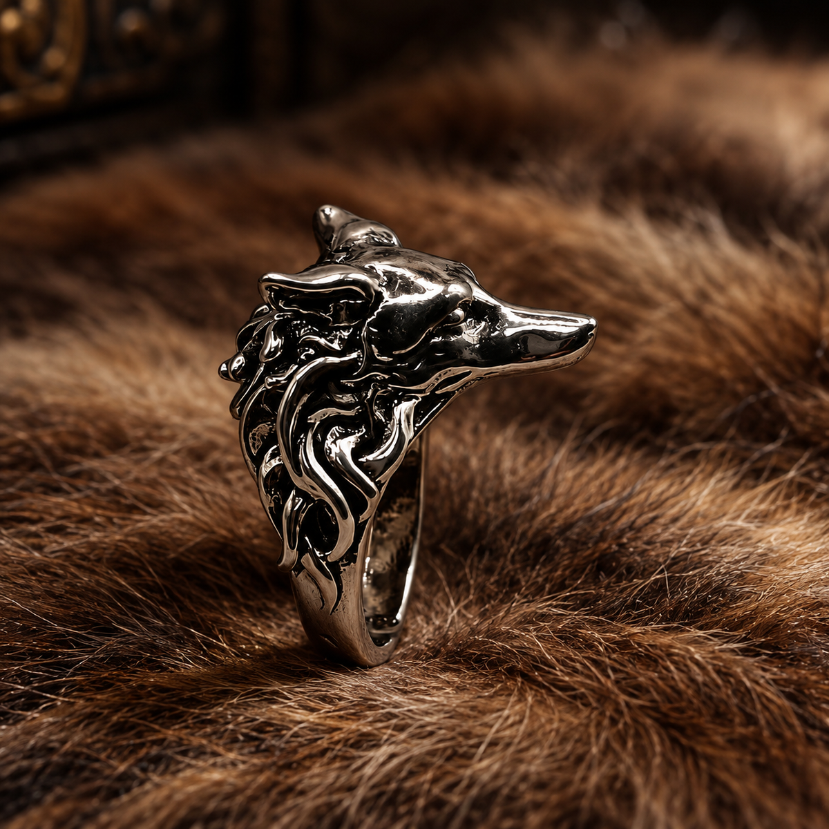 3D Gothic Viking Wolf Head Silver Ring
