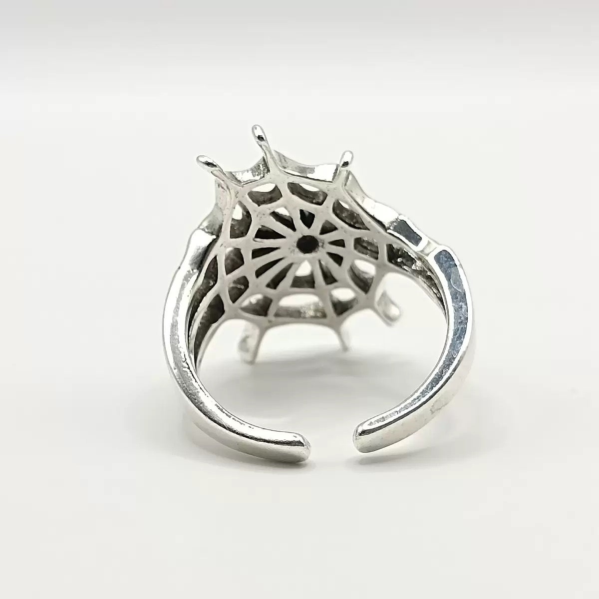 Gothic Spiderweb Crystal Statement Ring – Antique Silver Tone