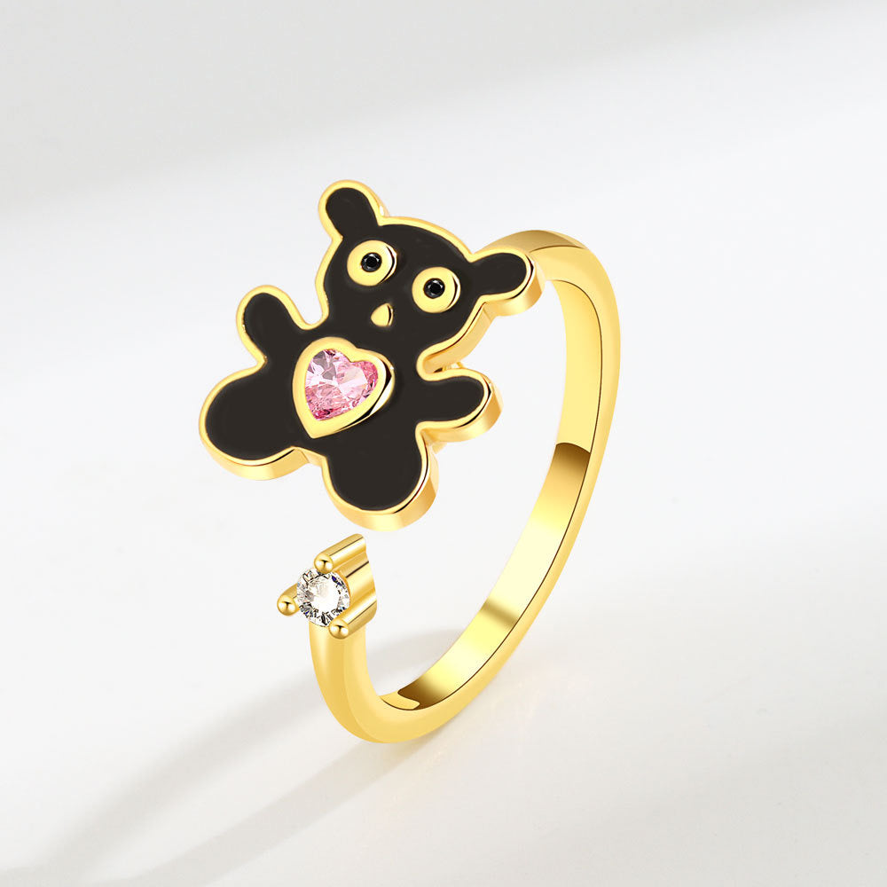 Black Bear pink heart Fidget Ring
