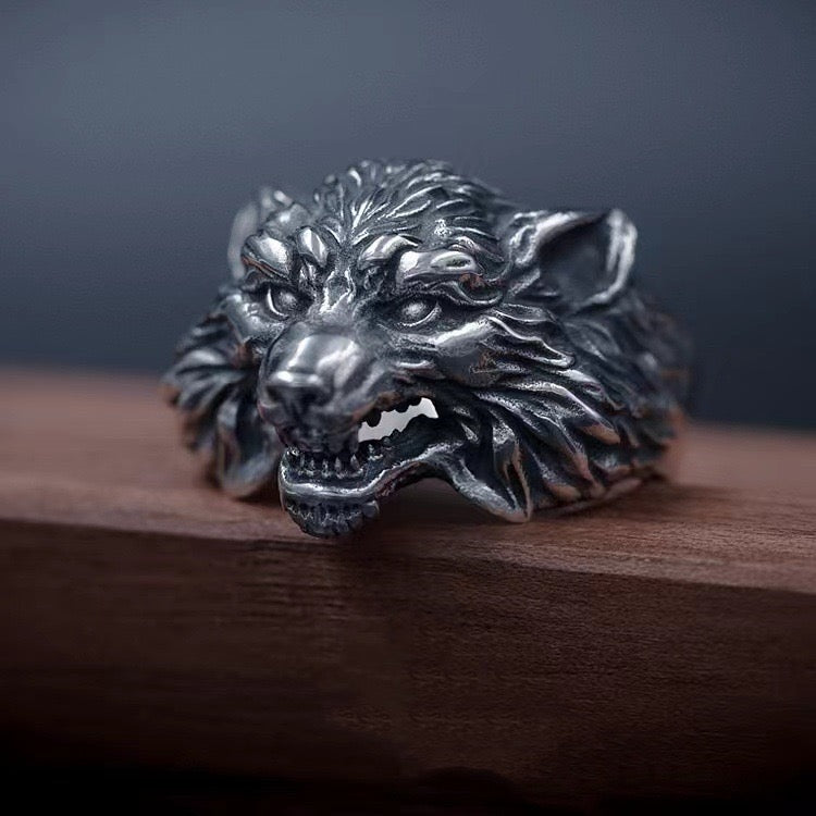 3D Gothic Viking Wolf Head Silver Ring