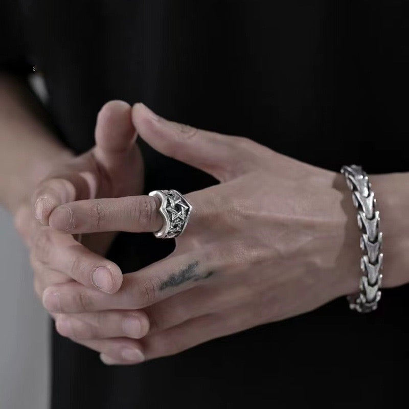 Celtic Stars Black Diamond Silver Ring