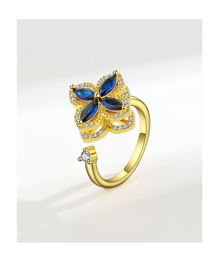 Blue 4 Clovers Silver Fidget Ring