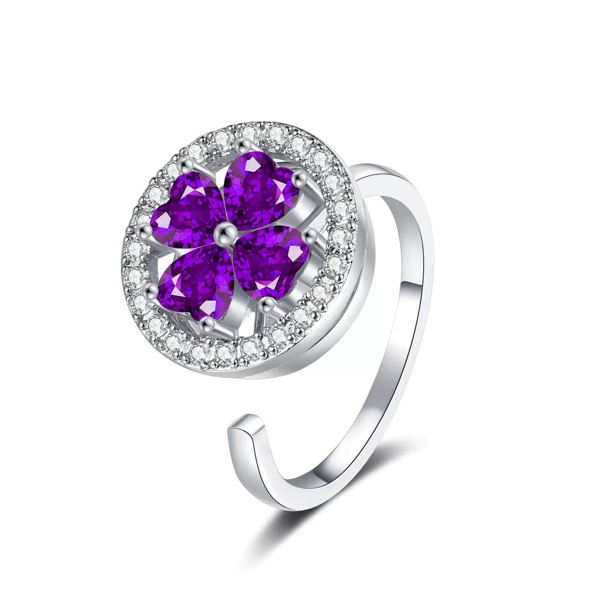 Purple 4 Leaf Clover Fidget Ring