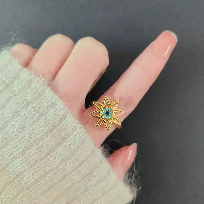 Gold and Silver Evil Eye Star Fidget Ring