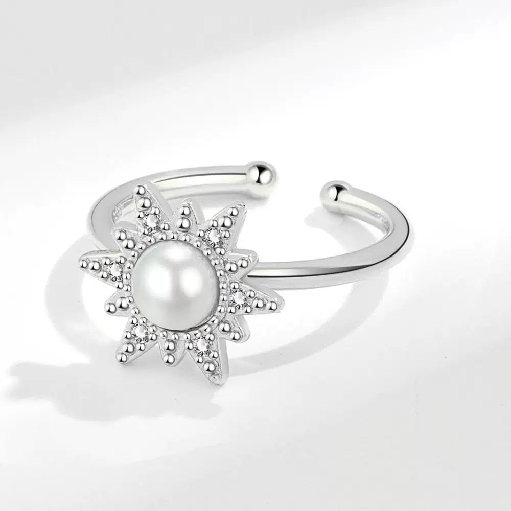 Pearl/Silver Snowflake flower Fidget Ring