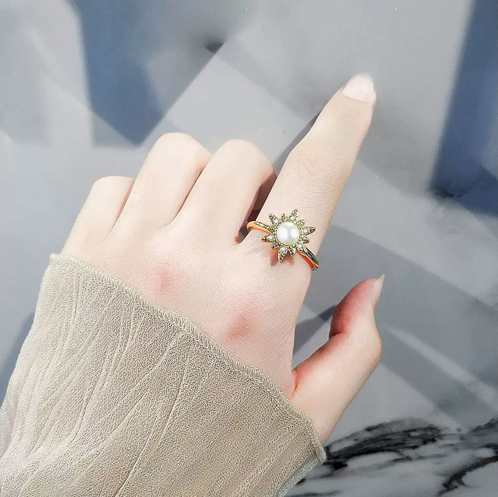 Pearl/Silver Snowflake flower Fidget Ring