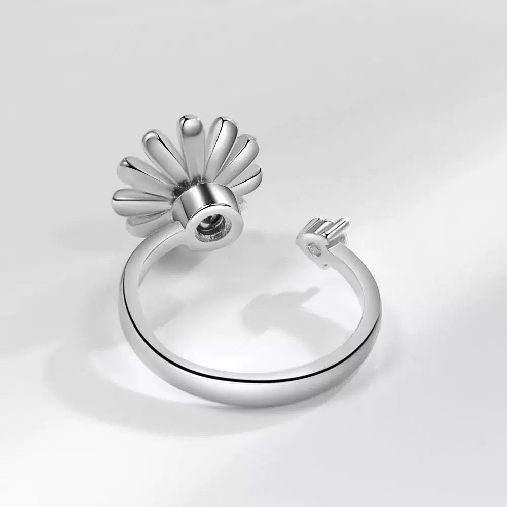 Blue Flower Fidget Ring Silver