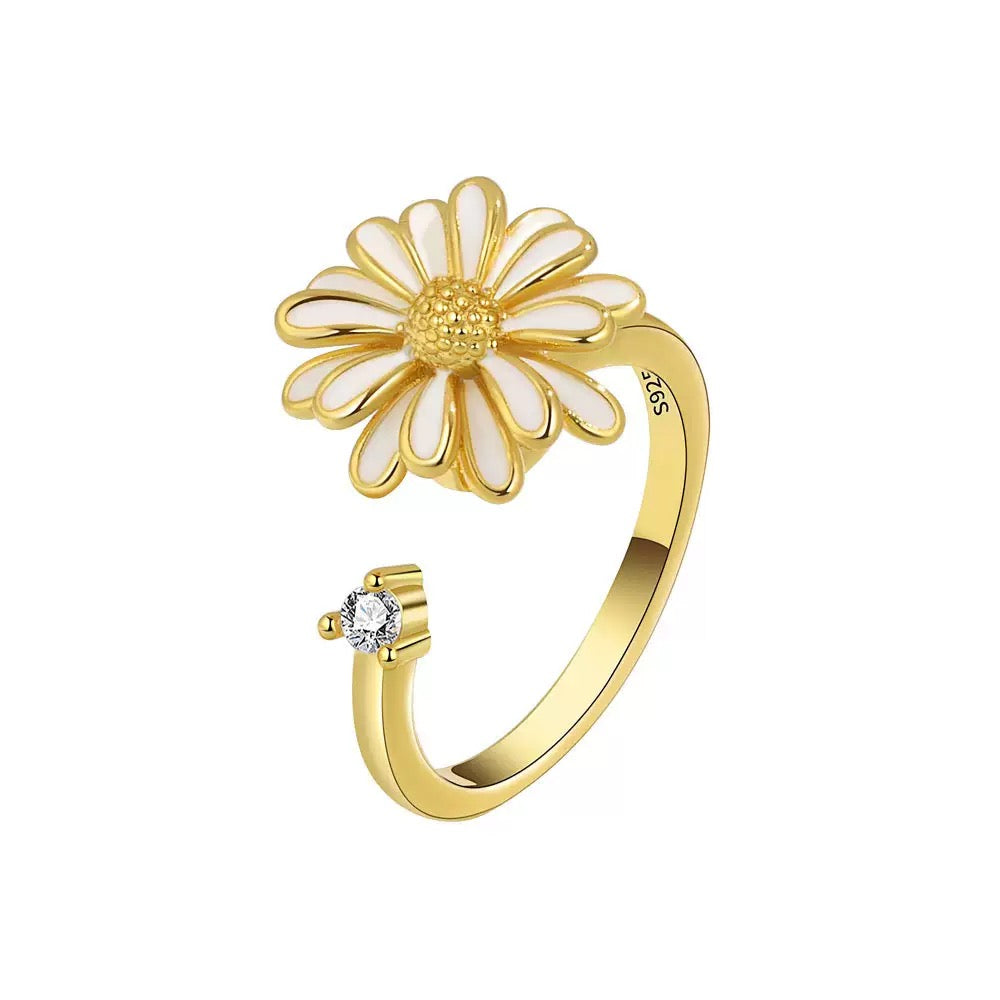 Gold white Flower Fidget Ring