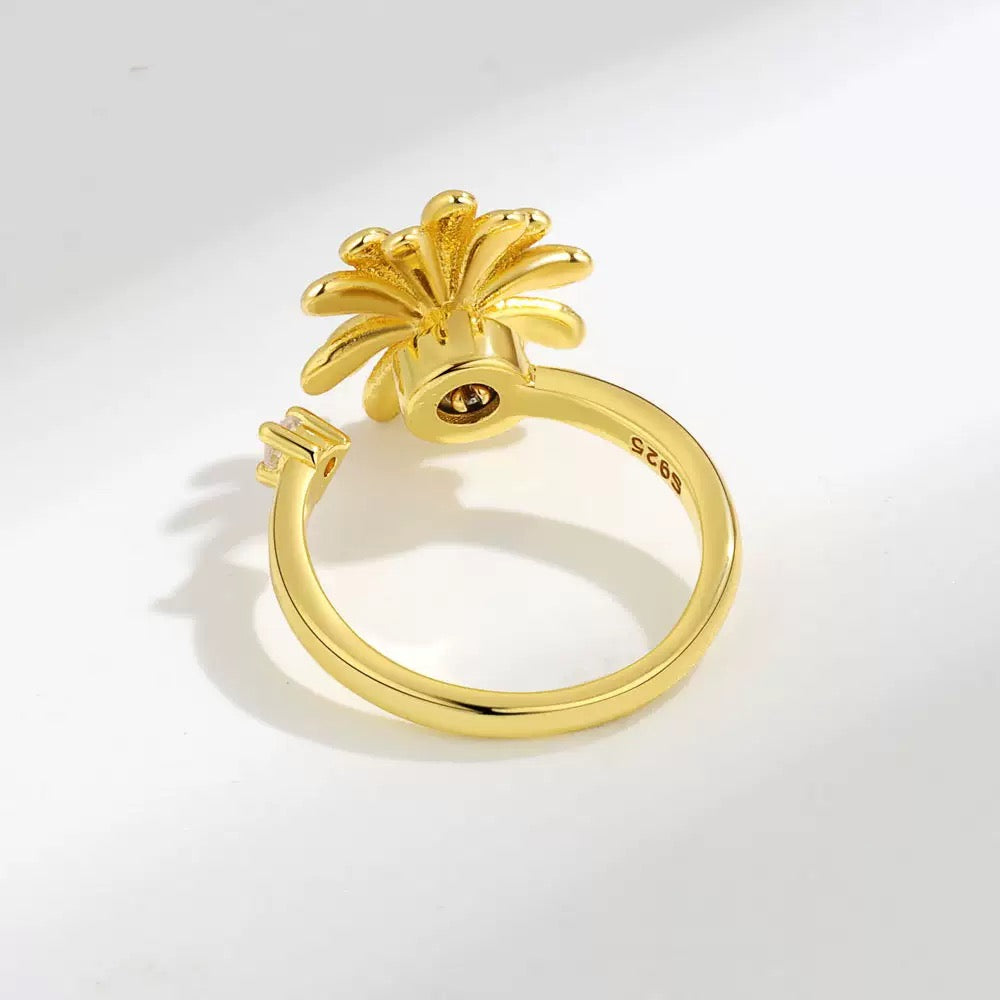 Gold white Flower Fidget Ring