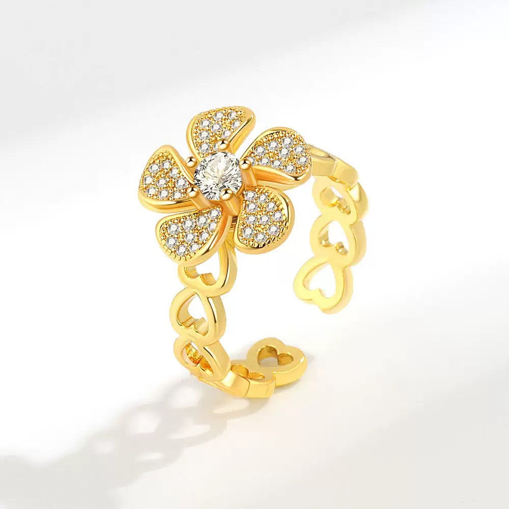 Flower with heart band fidget ring