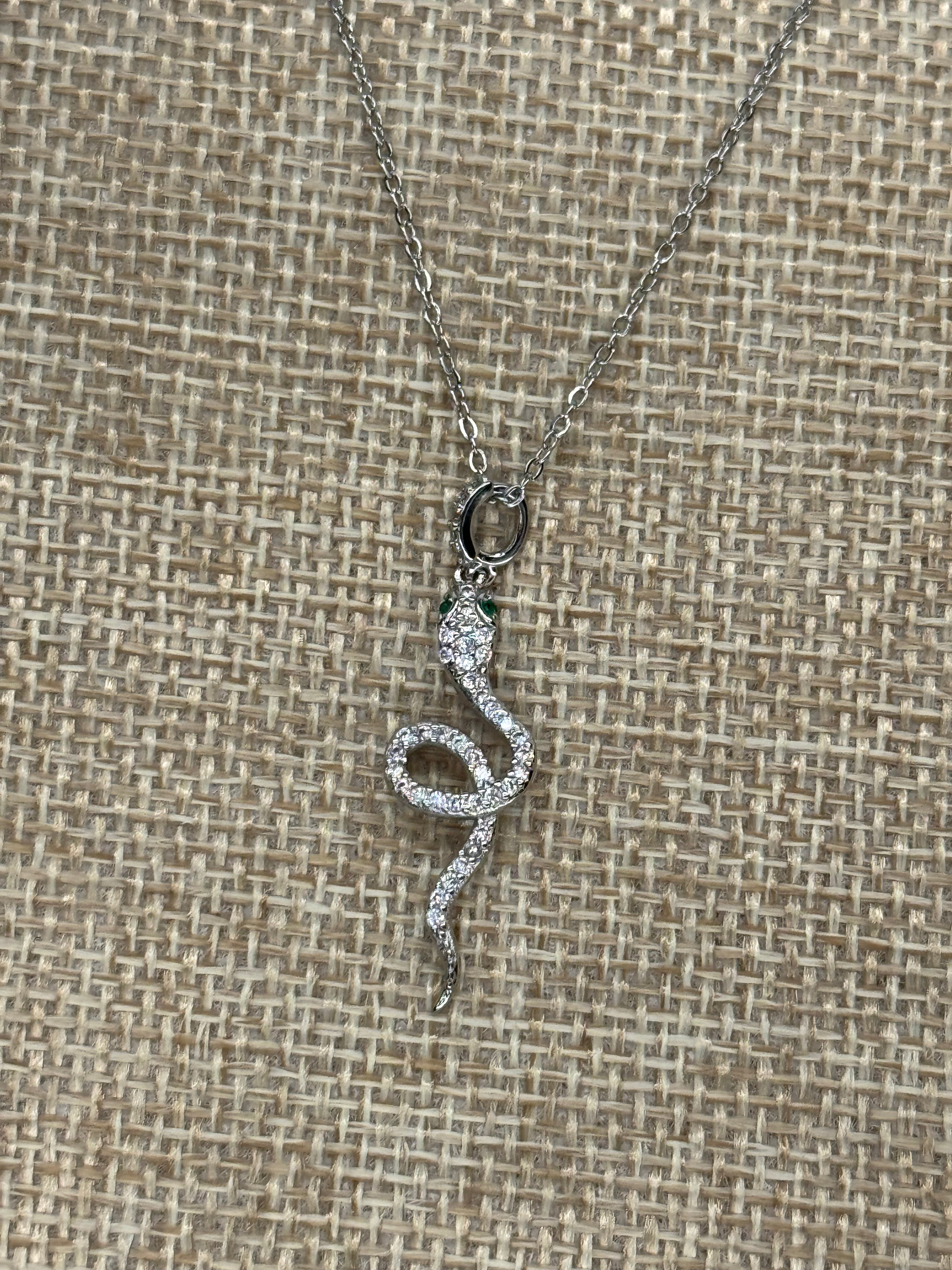 Silver plated necklace with snake pendant