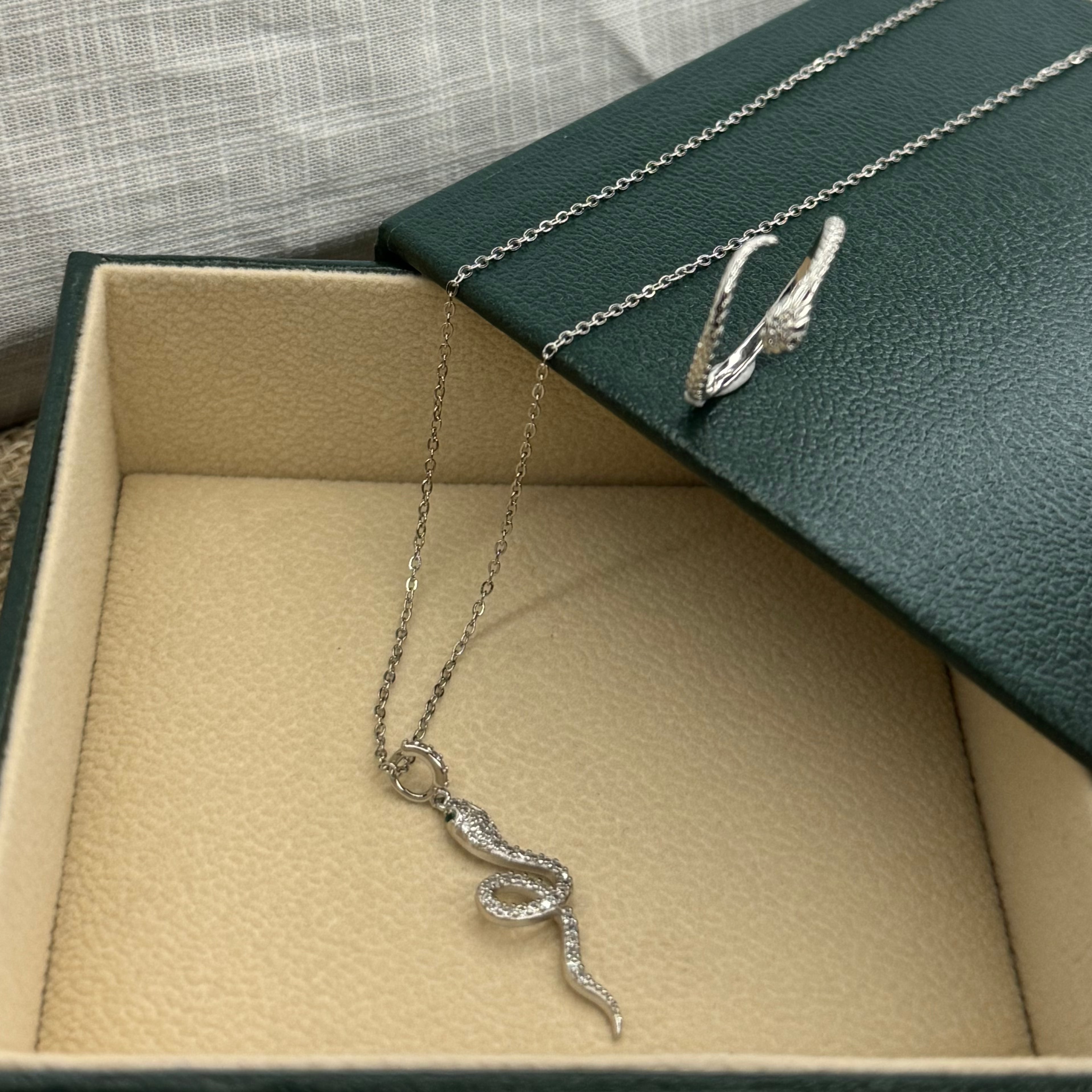 Silver plated necklace with snake pendant