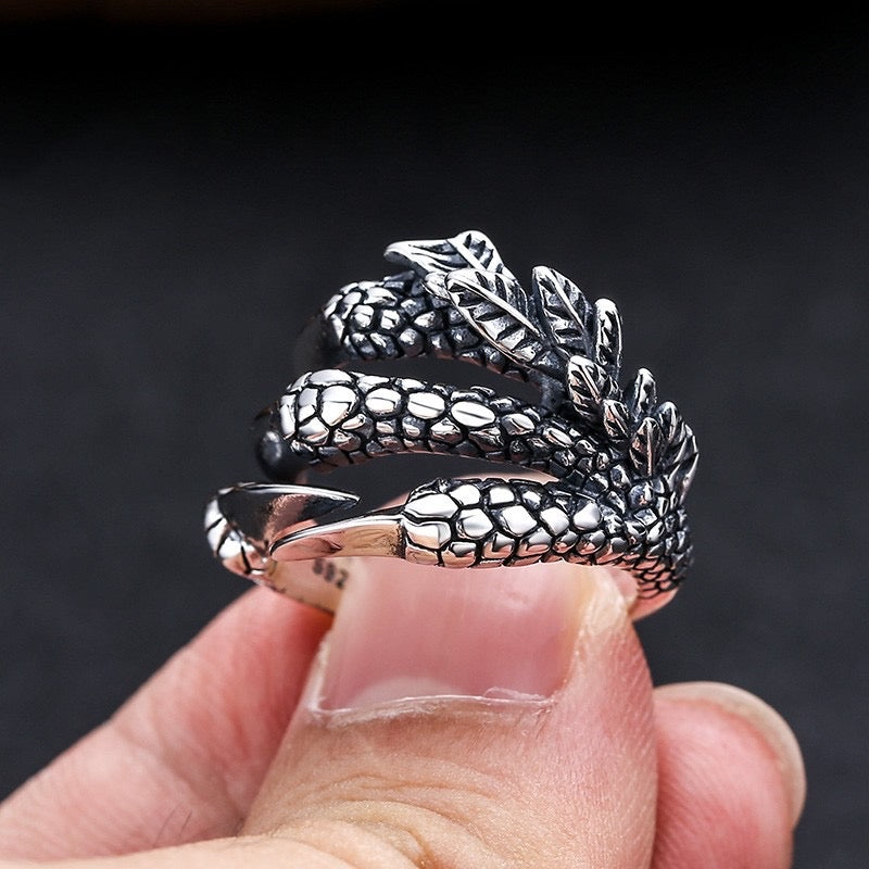 silver dragon claw ring