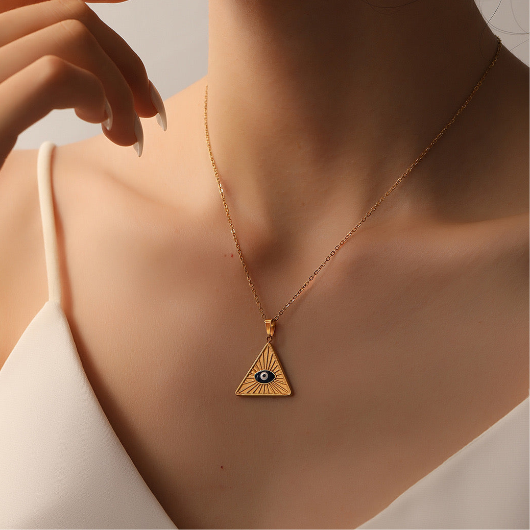 Evil Eye Gold Pyramid Necklace