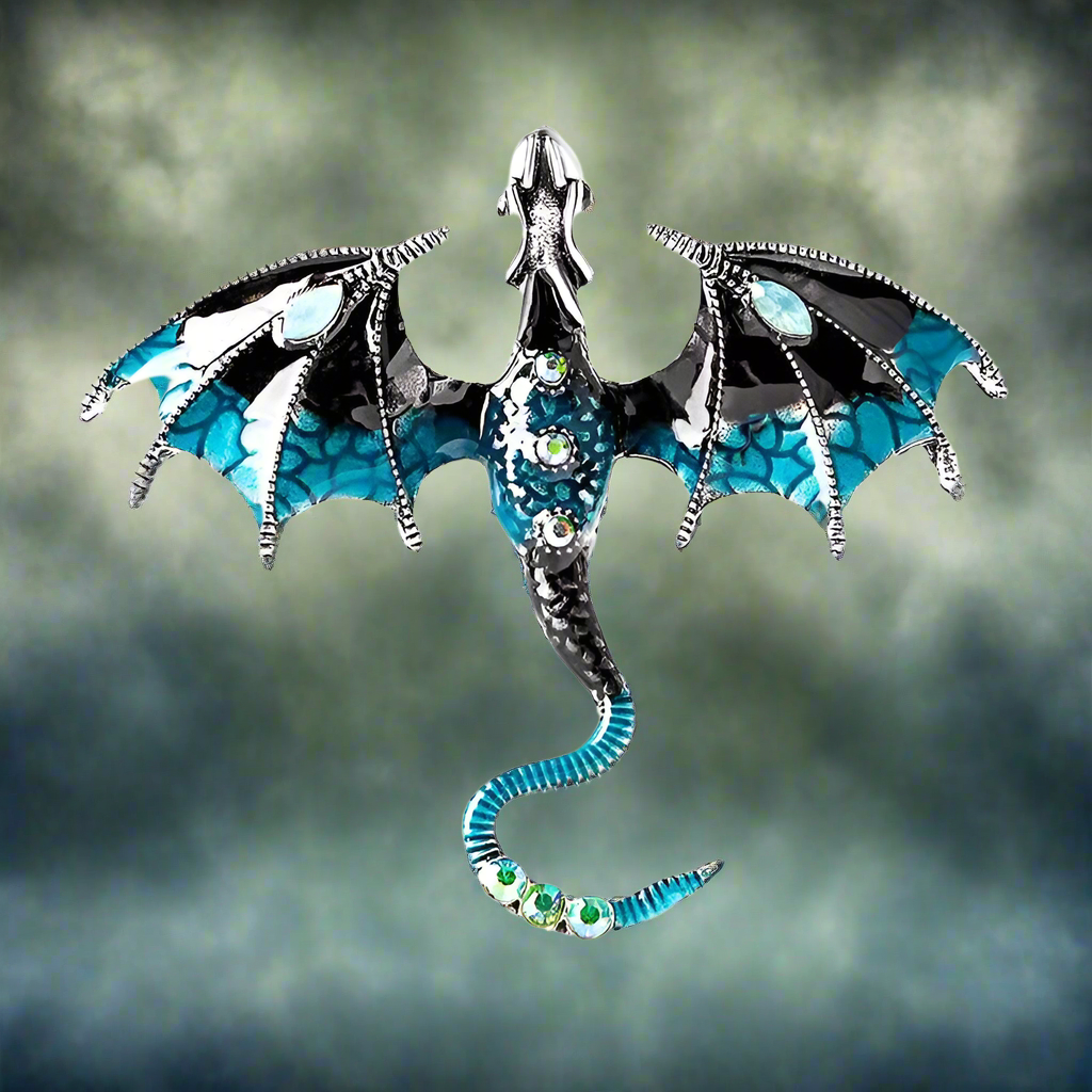 Celtic fantasy dragon enameled Brooch