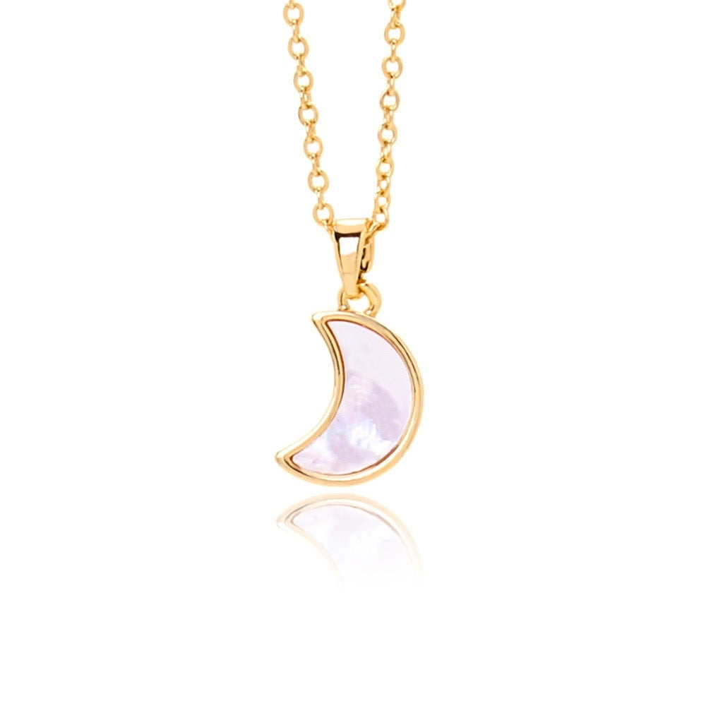 gold plated stainless steel necklace and shell moon pendant