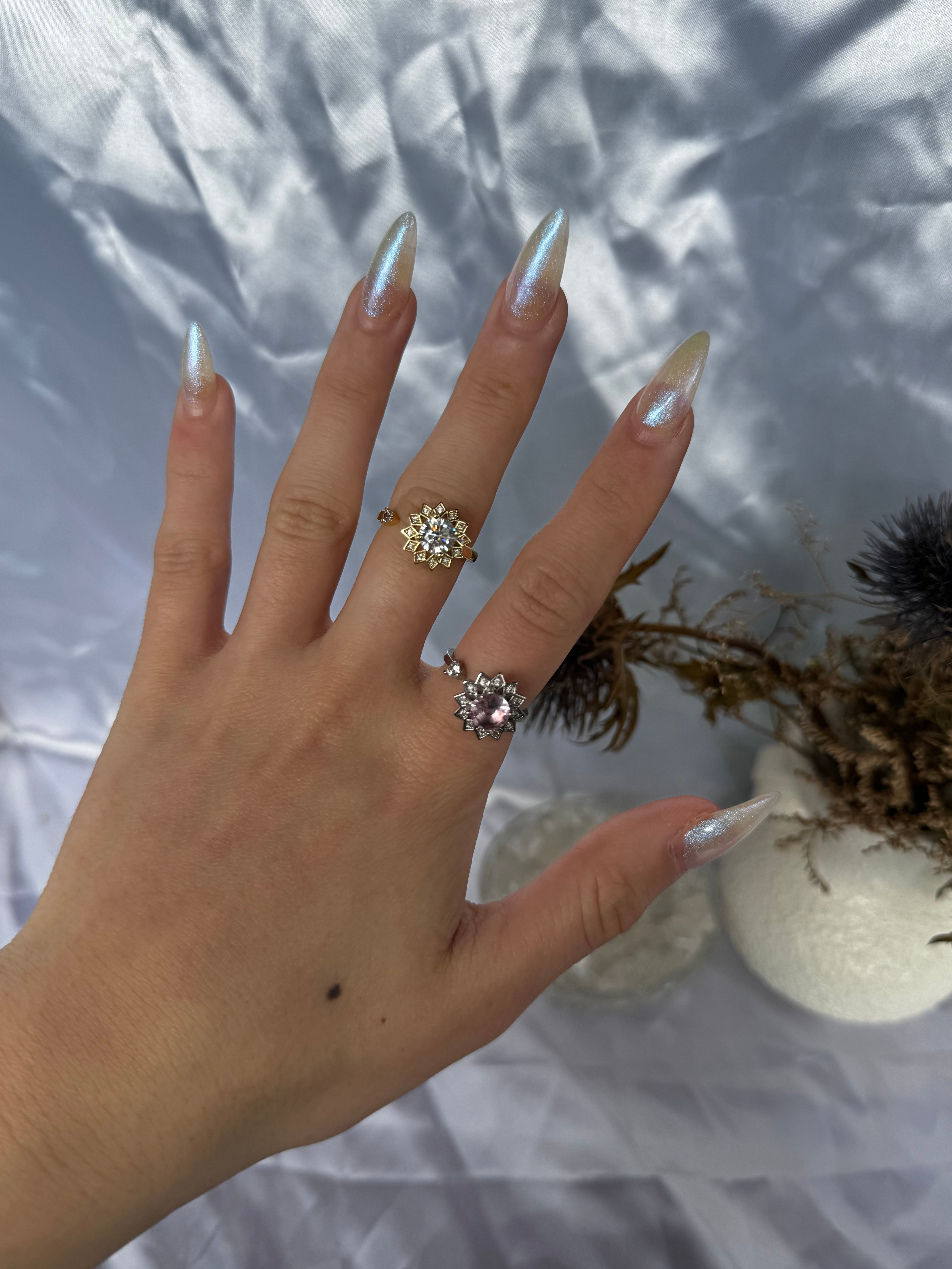 Pink or Clear Sunflower Zirconia Fidget Ring
