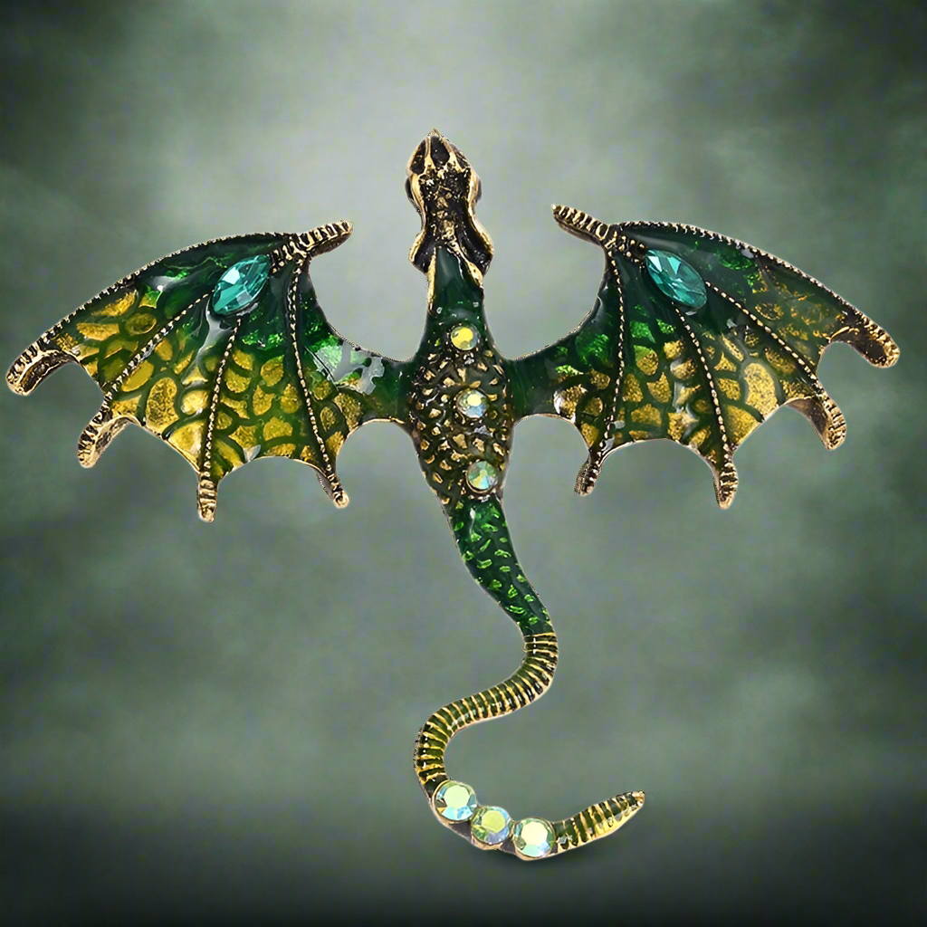 Celtic fantasy dragon enameled Brooch