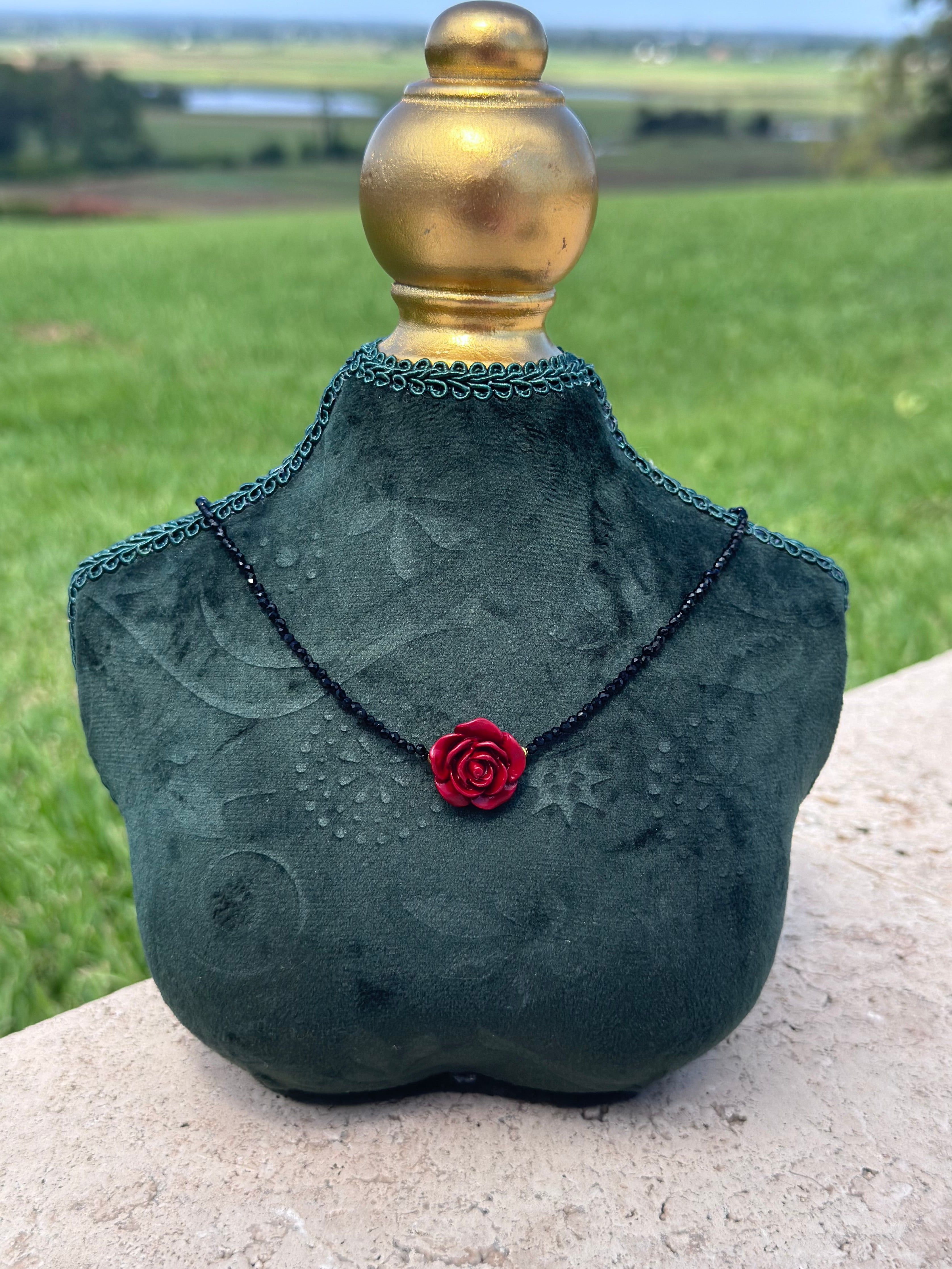 Onyx x Cinnabar Rose Necklace