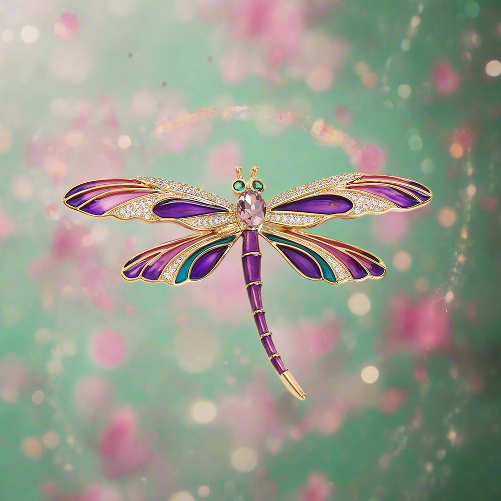 Celtic fantasy sparkling dragonfly enameled Brooch