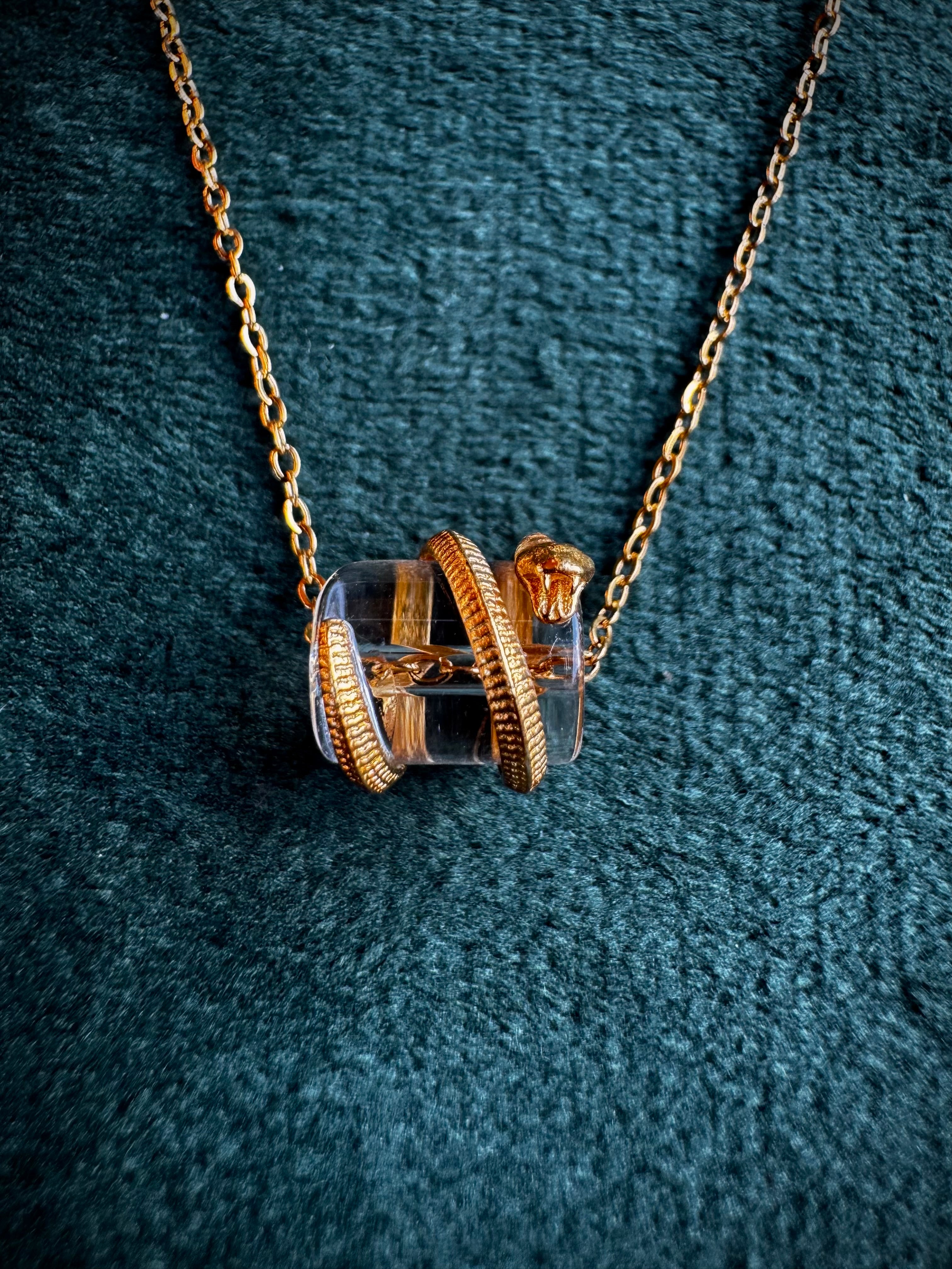 Gold Snake Wrapped Clear Quartz S925