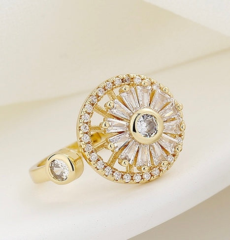 Gold Flower Windmill Fidget Ring