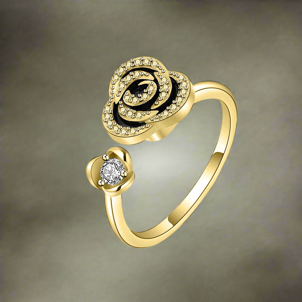 Gold Black Rose Fidget Ring