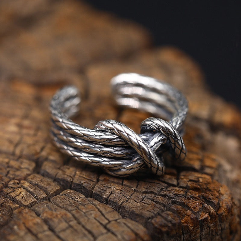 Woven Rope knot silver Ring