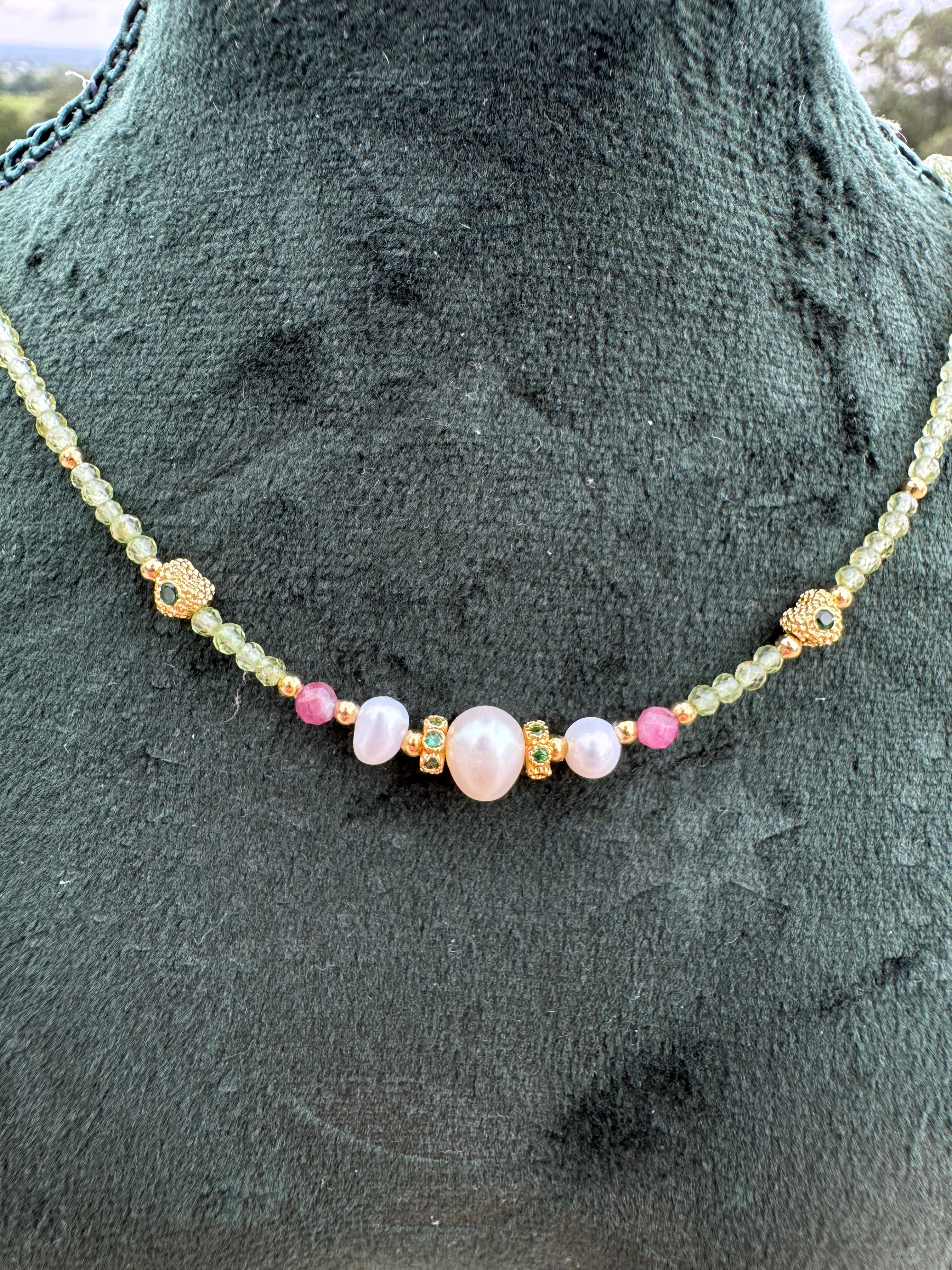 Peridot, Pearl & Tourmaline Necklace