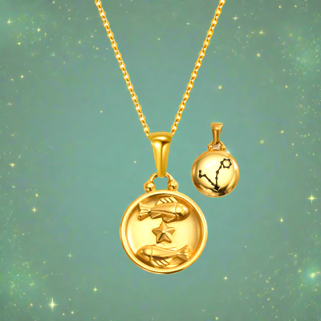 12 Gold Zodiac and Constellation Star sign Coin Necklace