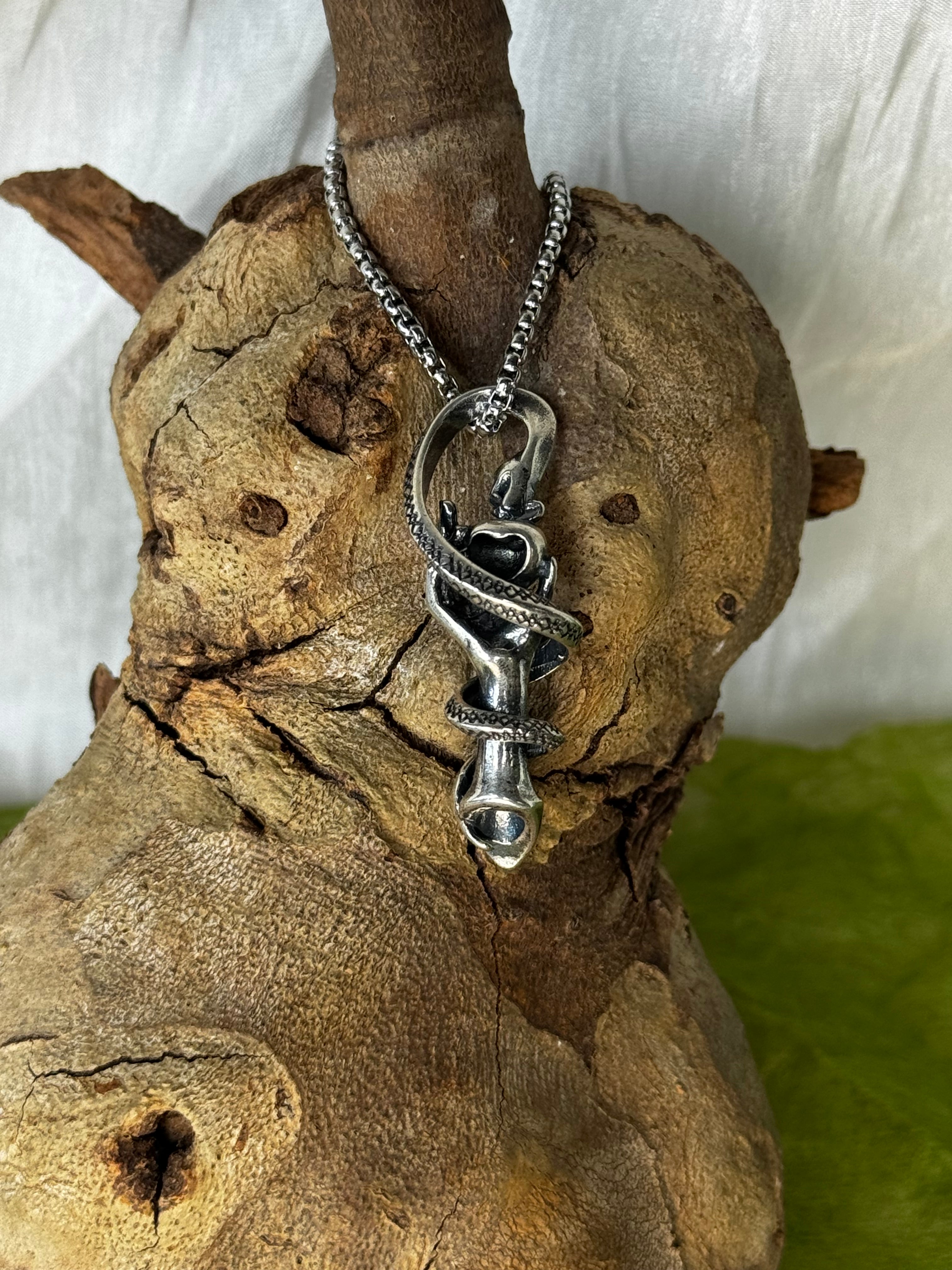 Silver Snake in Hand Stainless Steel Pendant