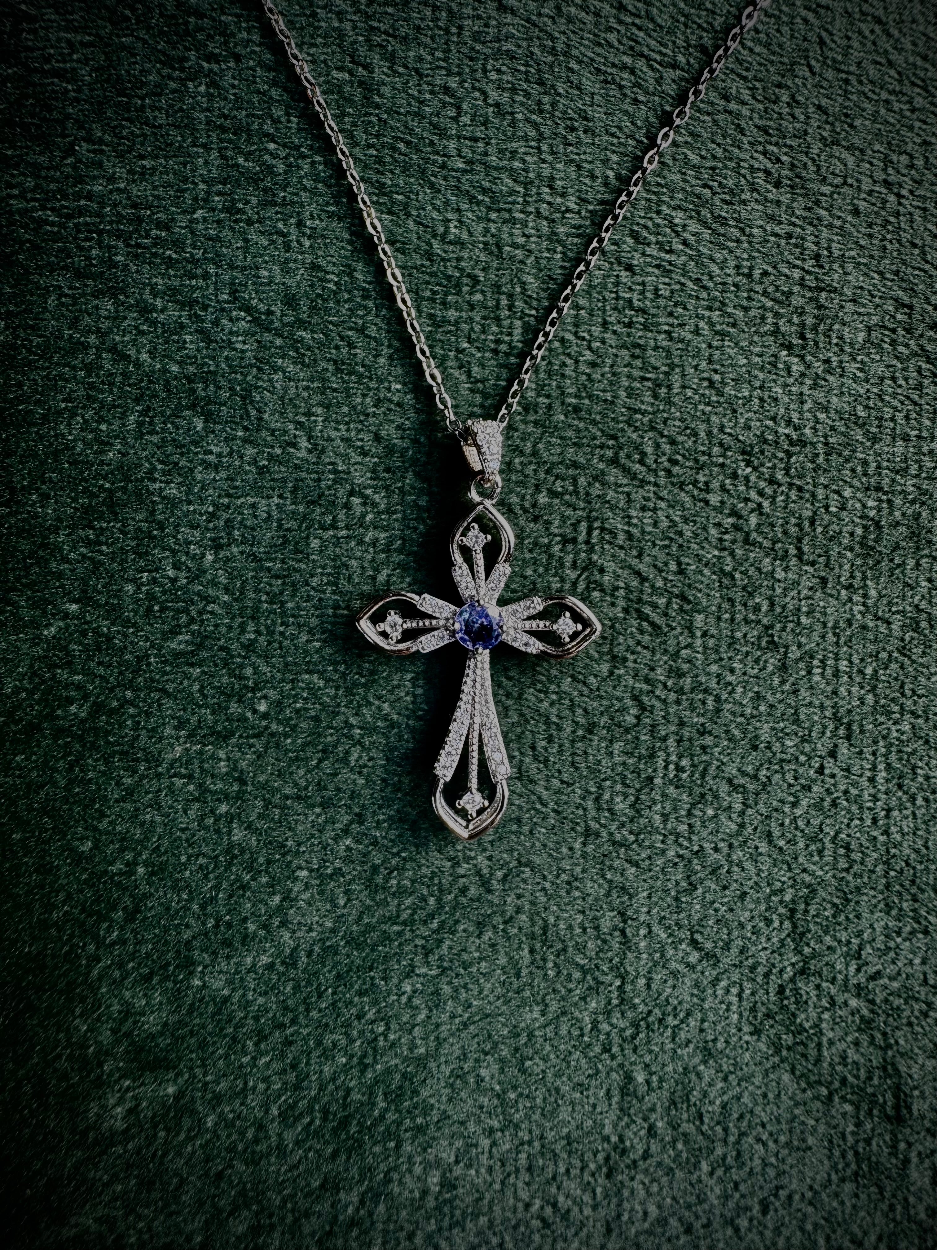Tanzanite Cross Necklace S925