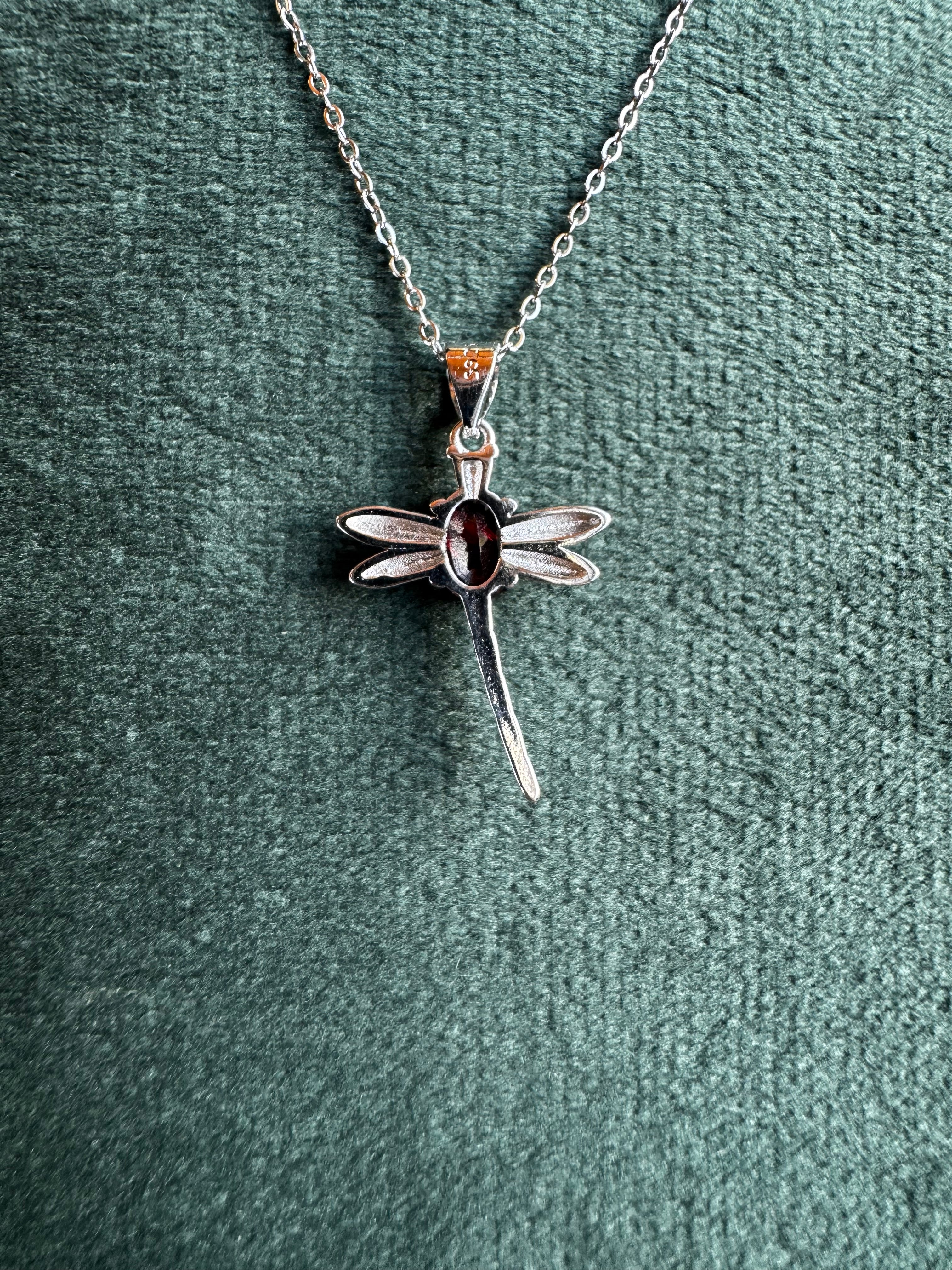 Garnet Dragonfly Necklace