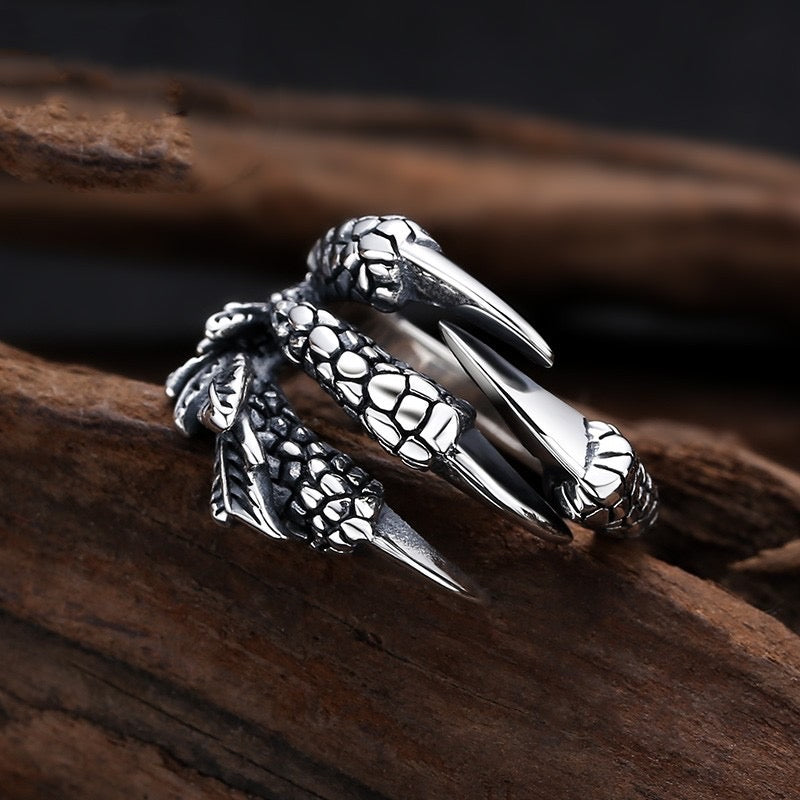 silver dragon claw ring