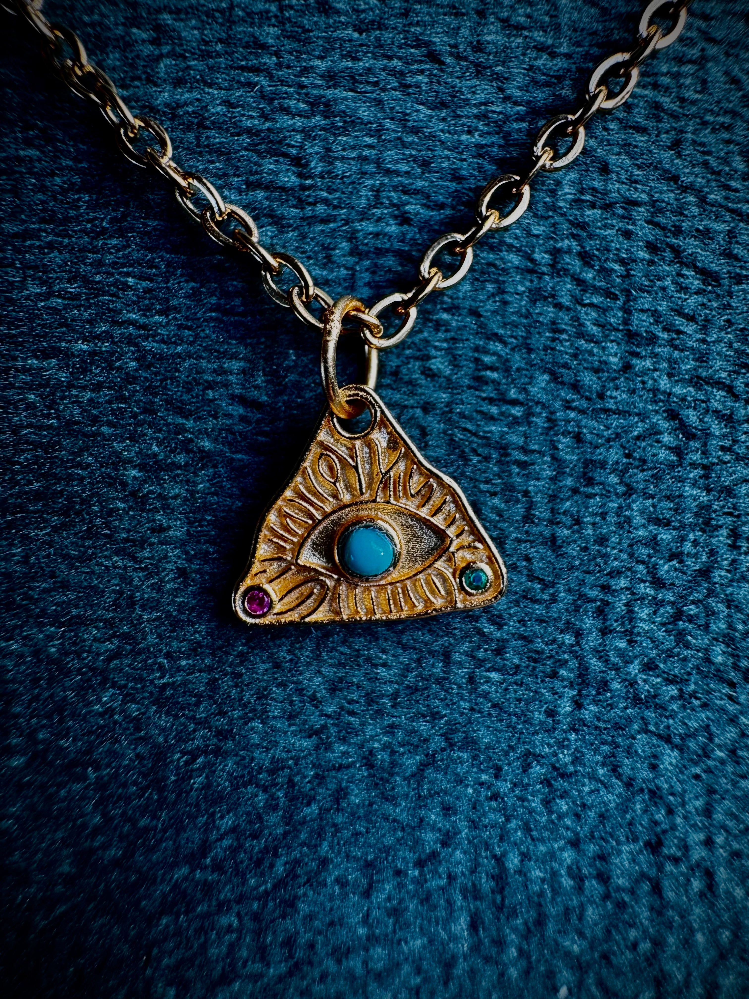 MINI Gold Evil Eye Triangle S925
